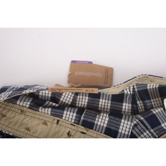 Patagonia Mens Shorts Blue Plaid Organic Cotton Canvas US 30 x 18 NWT - Picture 7 of 7